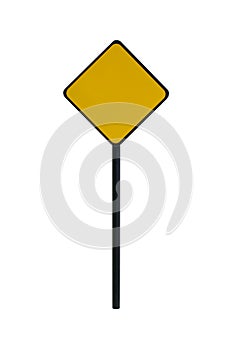 Blank yellow road sign template for text with square isolated on