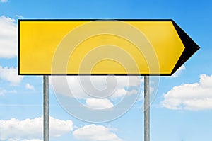 Blank yellow road sign for text with arrow to right direction