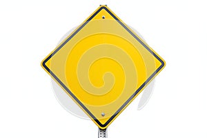 Blank Yellow Road Sign on White Background