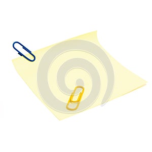 Blank empty yellow post-it sticky note sticker to-do list blue paperclips isolated copy space