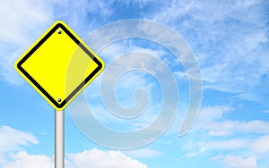 Blank yellow traffic sign with blue sky