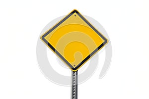 Blank Yellow Traffic Sign on White Background