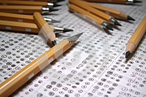 Blanked answer sheet with pencil close-up. AI Generative