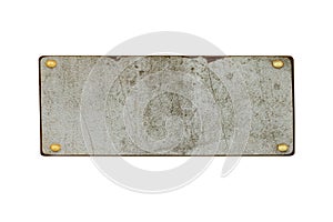 Blanked and Dirty vehicle license plate isolated on white background