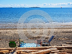 Blanket and chairs at the beach