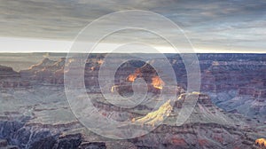 A blanket of clouds put most of the Grand Canyon in shadow.