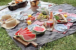 Blanket with food prepared for summer picnic