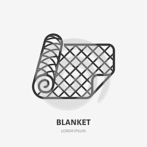 Blanket line icon, vector pictogram of soft duvet. Bed linen, interior illustration, home textile sign