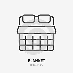 Blanket line icon, vector pictogram of soft duvet. Bed linen, interior illustration, home textile sign