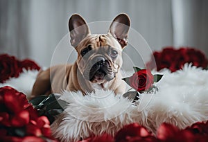 blanket lying fluffy concept bulldog french red love rose brown