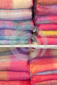 Blankets in a Wool Knitting Shop