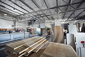 Blanks of interior doors from chipboard at a manufacturing plant