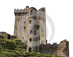 Blarney Castle Irish: Caislean na Blarnan isolated on white background. It is a medieval stronghold in Blarney, near Cork, Irela