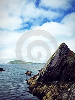 Blasket Ireland, Dingle Peninsula, sunny day, clouds,