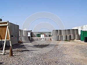 Blast barriers on a military camp in Iraq