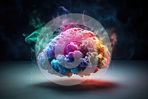 blast of colors explosion. Colorful creative brain. Creative Spark, Inventiveness, Conceptualize, Clarity, Intelligence, Ingenious