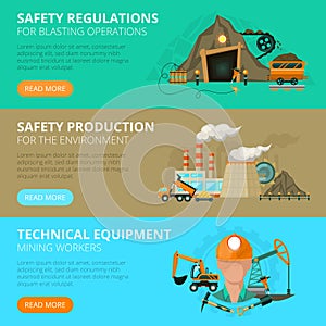Coal mining 3 flat interactive banners