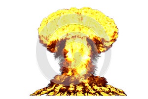 Blast 3D illustration of big high detailed mushroom cloud explosion with fire and smoke looks like from atom bomb or any other big