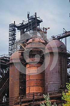 Blast furnace equipment of the metallurgical plant, close up view