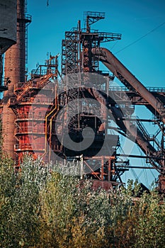 Blast furnace equipment of the metallurgical plant, close up view