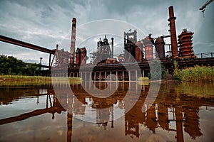 Blast furnace equipment of the metallurgical plant, water reflection