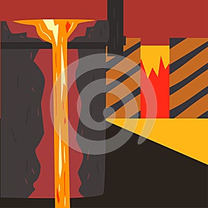 Blast Furnace Metal Smelting, Steel and Alloys Production, Metallurgical Industry Concept Vector Illustration