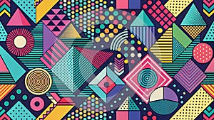 Blast from the Past A RetroInspired Geometric Illustration Exploding with 80s Neon Memphis Style and Psychedelic photo