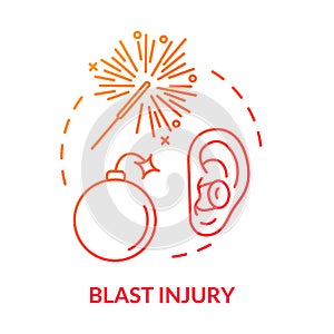 Blast trauma, neurotrauma concept icon. Bomb explosion, war shell detonation effect, human organism harm idea thin line