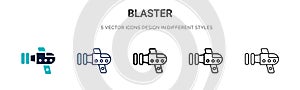 Blaster icon in filled, thin line, outline and stroke style. Vector illustration of two colored and black blaster vector icons