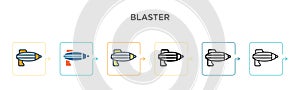 Blaster vector icon in 6 different modern styles. Black, two colored blaster icons designed in filled, outline, line and stroke