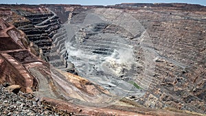 Blasting in the bottom of the Kalgoorlie Super Pit, one of the largest gold mines in the World. Gold was discovered in Kalggorlie