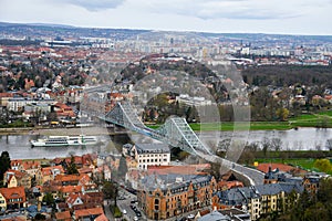 Blaues Wunder, blue miracle, bridge in Dresden, Germany, panoramic view