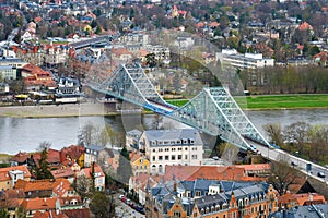 Blaues Wunder, blue miracle, bridge in Dresden, Germany, panoramic view photo