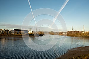 Blaydon on Tyne UK: Jan 2022: Rowers on the River Tyne on a early sunday morning. Rowing water sport exercise