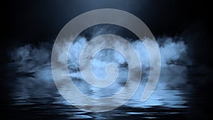 Blaze blue fire flame texture overlays on isolated background with water reflection