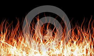 Blaze fire flame texture background isolated on black background.