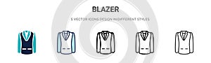 Blazer icon in filled, thin line, outline and stroke style. Vector illustration of two colored and black blazer vector icons