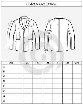 Blazer size chart. Business jacket