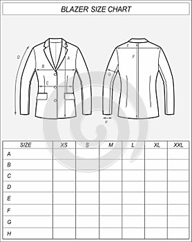 Blazer size chart. Business jacket photo