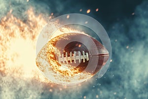 Blazing American football ball fire shot. Generate Ai