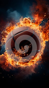 Blazing basketball speeds towards the basket in a fiery spectacle