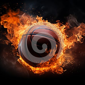 Blazing basketball speeds towards the basket in a fiery spectacle