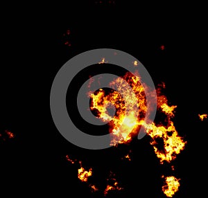 Blazing fire over Abstract orange smoke hookah on a black background