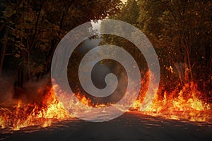 Blazing flames road. Generate Ai