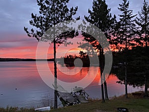 Blazing Red Sunrise on Lake of the Woods, Ontario