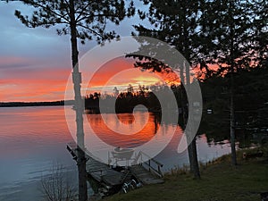 Blazing Red Sunrise on Lake of the Woods, Ontario