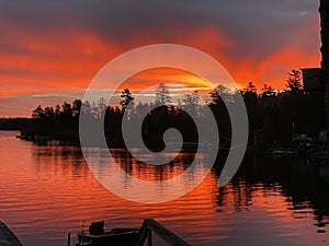 Blazing Red Sunrise on Lake of the Woods, Ontario