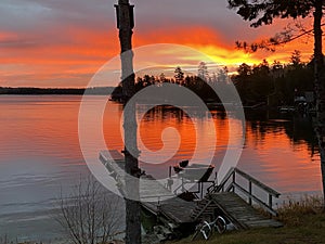 Blazing Red Sunrise on Lake of the Woods, Ontario