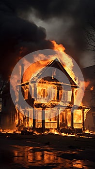 Blazing residence, flames devouring an aged house in a conflagration