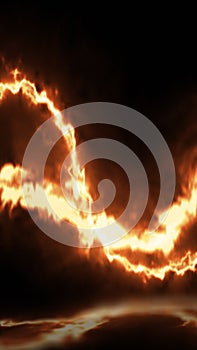 A blazing ring of molten fire and smoke creates a dramatic abstract volcanic energy effect